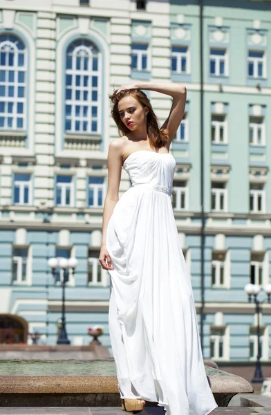 Full length portrait of beautiful model woman with long legs wea — Stock Photo, Image