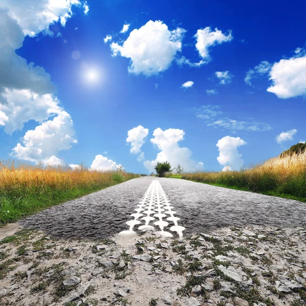 Strada in campo con grano giallo maturo — Foto Stock