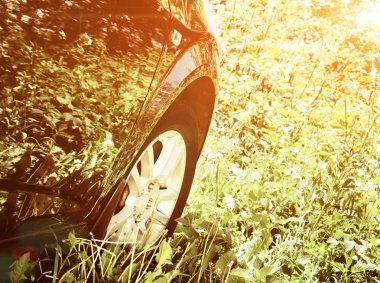 Alanın ortasında Siyah araba