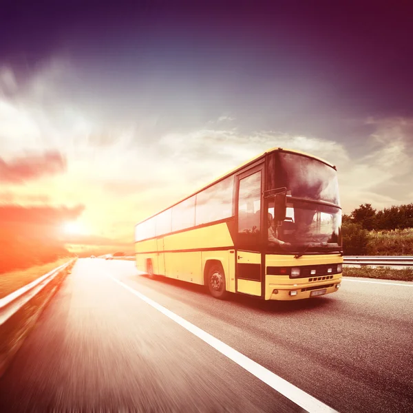 Driving bus on road — Stock Photo, Image