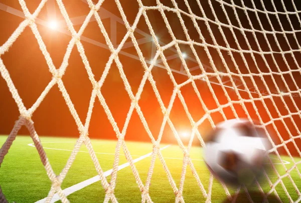 Soccer field with net and ball — Stock Photo, Image