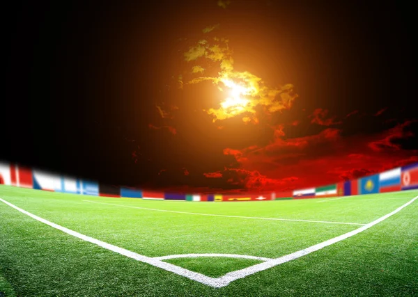 Lights at night and big soccer stadium — Stock Photo, Image