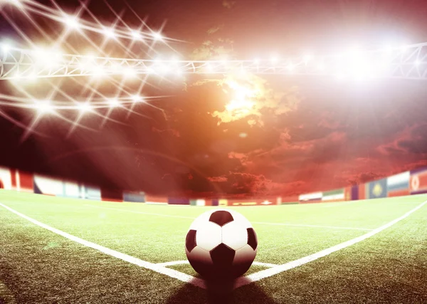 Lights at night and big soccer stadium — Stock Photo, Image