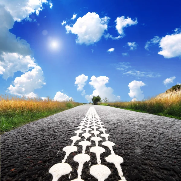 Road in field with ripe yellow wheat — Stock Photo, Image