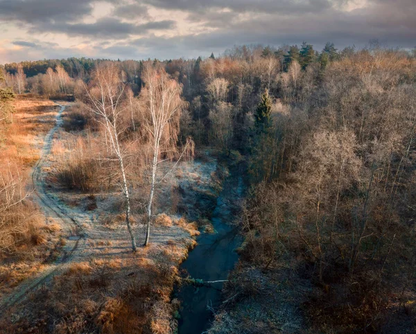 Letecký Pohled Malou Lesní Řeku Skalbu Moskevském Regionu Rusko Krásná — Stock fotografie