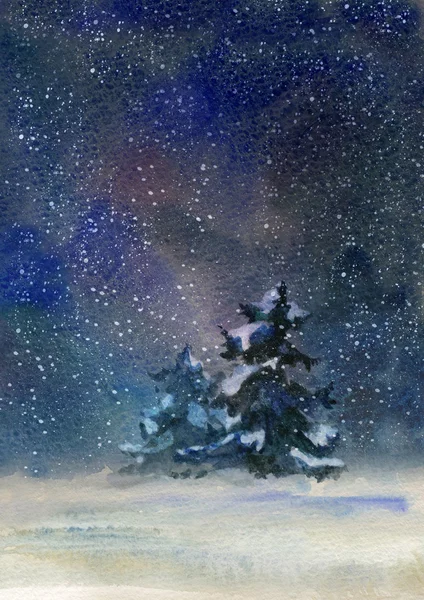 Nacht ländliche Landschaft im Winter — Stockfoto