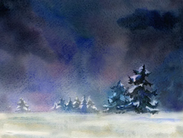 Noc krajobrazu wiejskiego w zimie — Zdjęcie stockowe