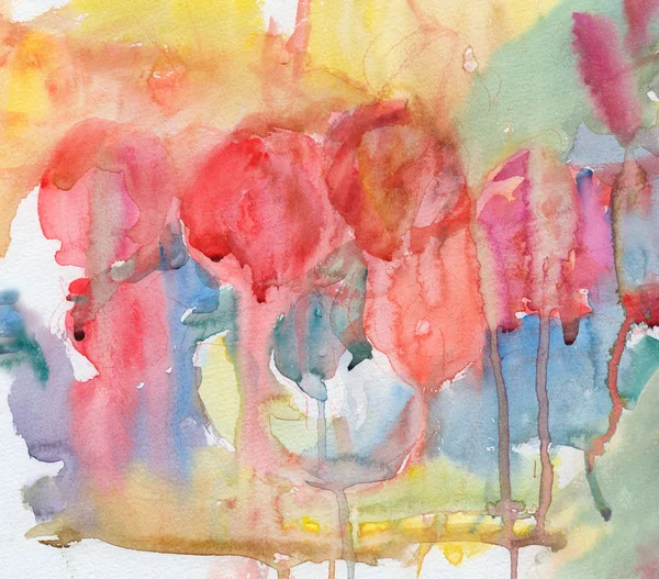 Abstract roses bouquet in vase, watercolor painting