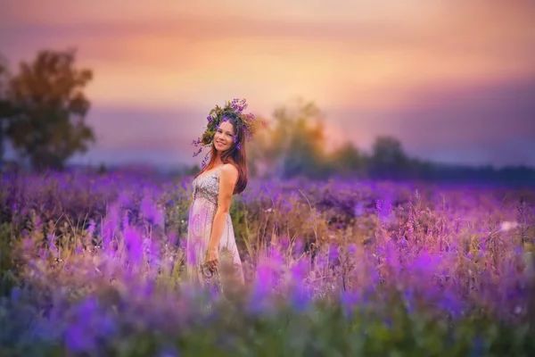 Mulher bonita no prado — Fotografia de Stock