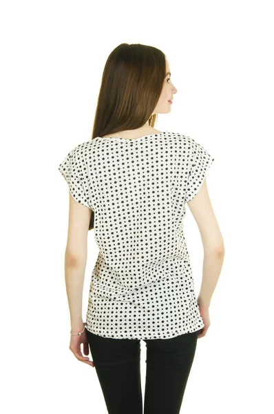 Женский вид сзади в футболке — стоковое фото