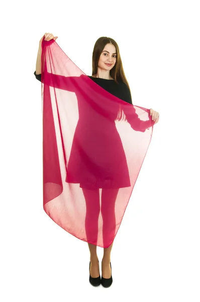 Schöne Frau mit rosa Tuch — Stockfoto