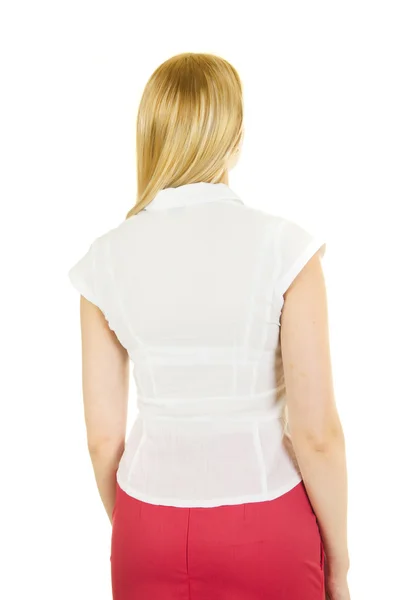 Mulher em uma blusa branca e saia vermelha — Fotografia de Stock