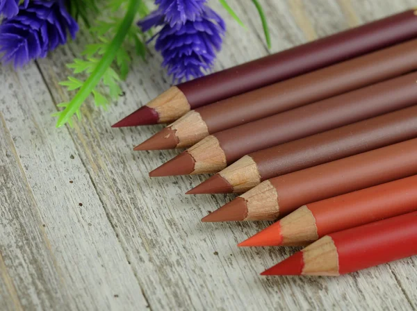 Cilorful  lip pencils with flowers — Stock Photo, Image