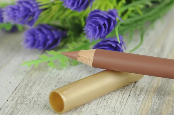 Brown lip pencil with flowers — Stock Photo, Image