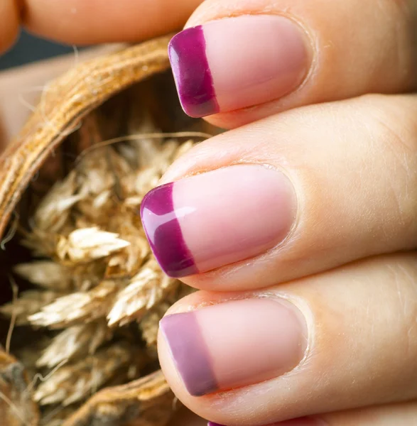 Purple acrylic manicure — Stock Photo, Image