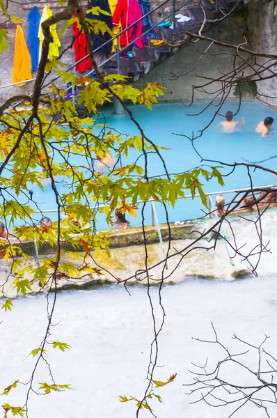 People bathing in Loutra Pozar medicinal springs — Stock Photo, Image