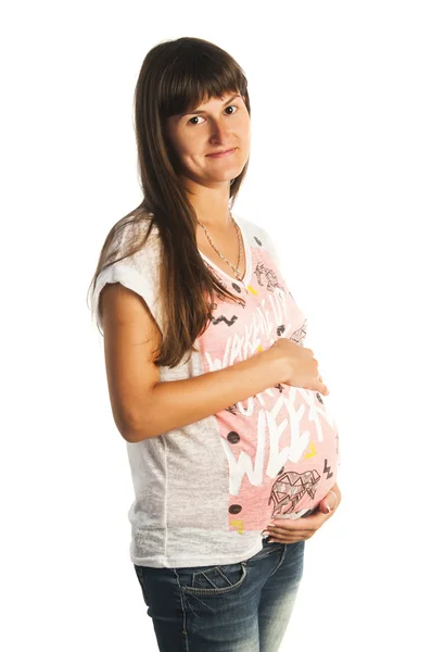 Mulher grávida segurando sua barriga — Fotografia de Stock