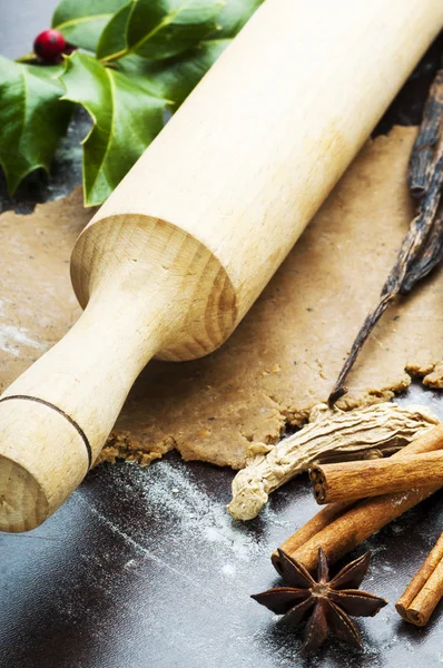 Ginger Cookies Dough and dough roller — Free Stock Photo