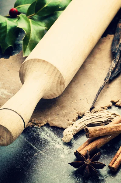 Ginger Cookies Dough and dough roller — Stock Photo, Image