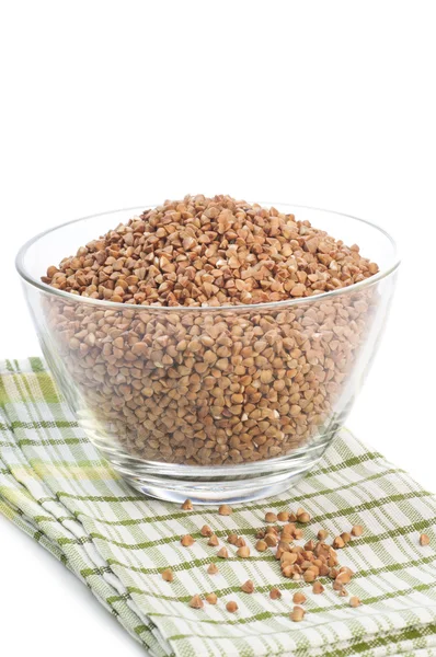 Buckwheat groats in bowl — Stok Foto