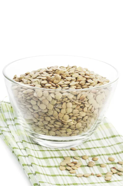 Zielona soczewica nasiona w misce — Zdjęcie stockowe