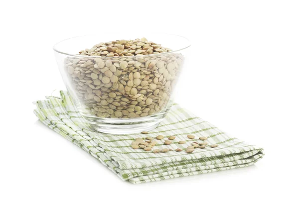 Zielona soczewica nasiona w misce — Zdjęcie stockowe