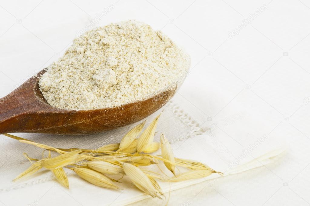Oatmeal flour in spoon