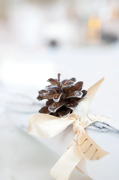 Place setting decorated with pine cone — Stock Photo, Image