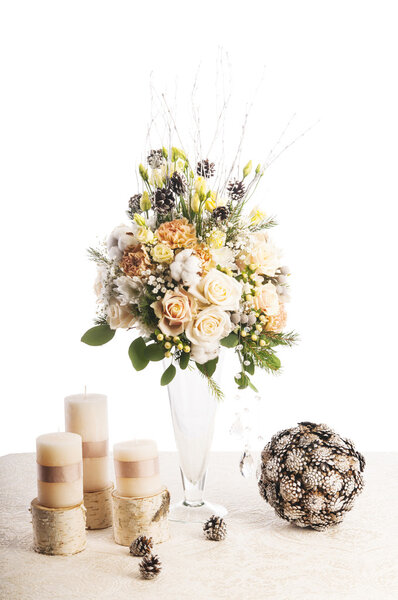 Bouquet of flowers with candles