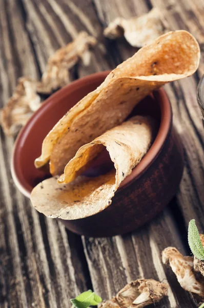 Homemade papad in bowl — Stock Photo, Image