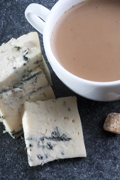 Blue cheese roquefort and cappuccino — Stock Photo, Image