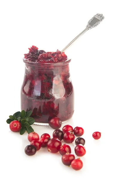 Jar of cowberry jam — Stock Photo, Image