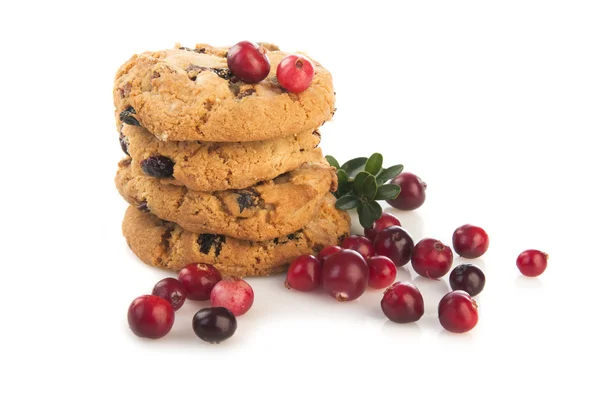 Fresh cowberries with cookies — Stock Photo, Image