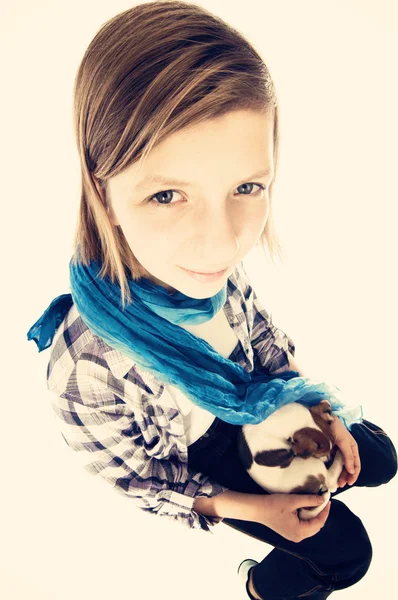 Girl holding Jack Russell Terrier — Stock Photo, Image