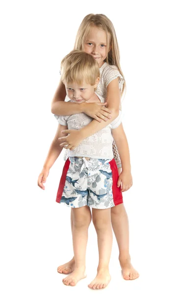 Little boy and girl hugging — Stock Photo, Image