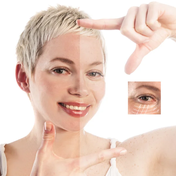 Vrouw met pijlen op gezicht — Stockfoto