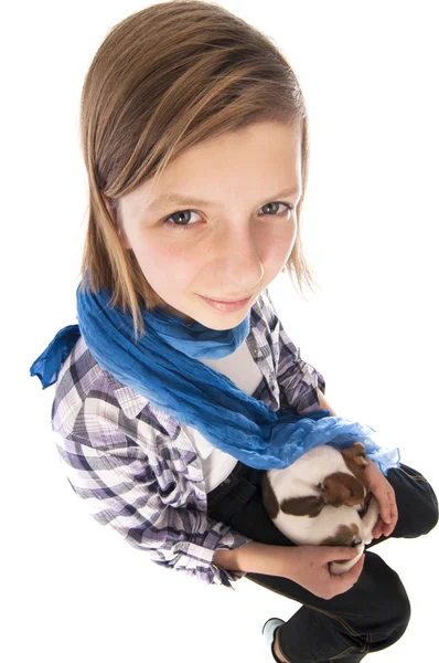 Girl holding Jack Russell Terrier — Stock Photo, Image