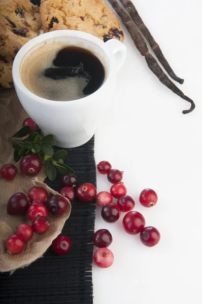 Café con galletas de fresa —  Fotos de Stock