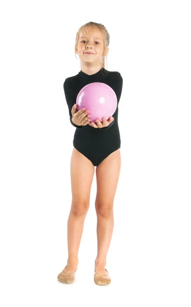 Girl doing gymnastic exercises with ball — Stock Photo, Image