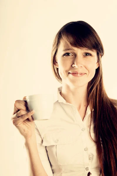 Woman with cup of coffee — Stock Photo, Image