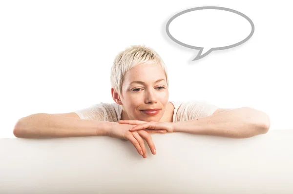 Woman with blank card — Stock Photo, Image