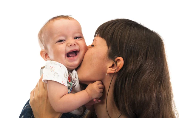 Jonge vrouw en baby meisje, plezier. — Stockfoto