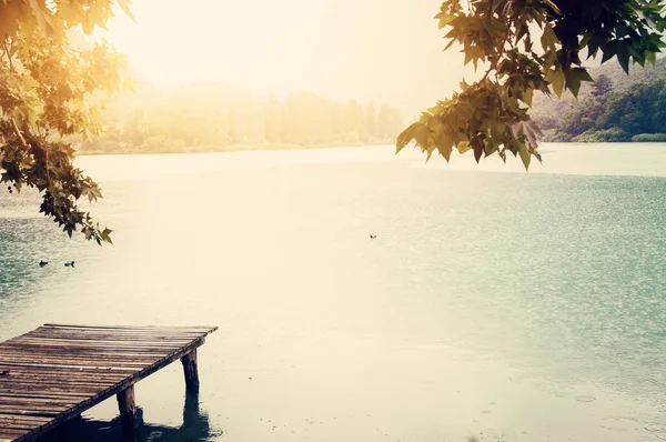 Wooden footpath on the Toblino lake, Italy. — Free Stock Photo