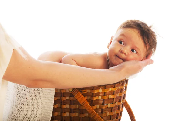 Little baby laying in basket — Stock Photo, Image