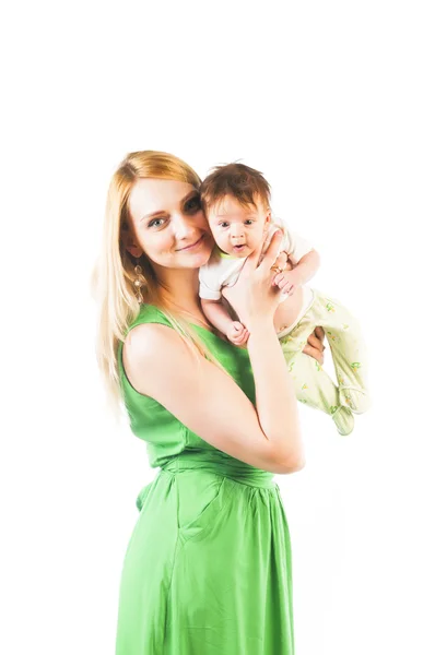 Funny little boy in hands of mother — Stock Photo, Image