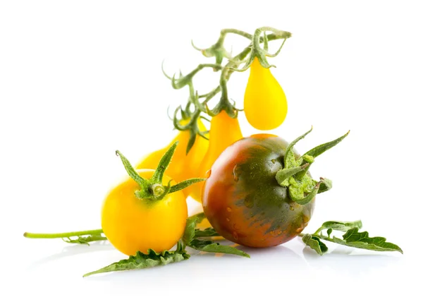 Свежие спелые помидоры с зеленым листом — стоковое фото