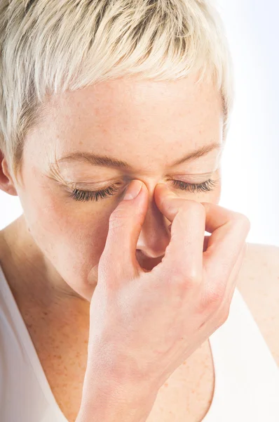 Woman having flu or sinus infection — Stock Photo, Image