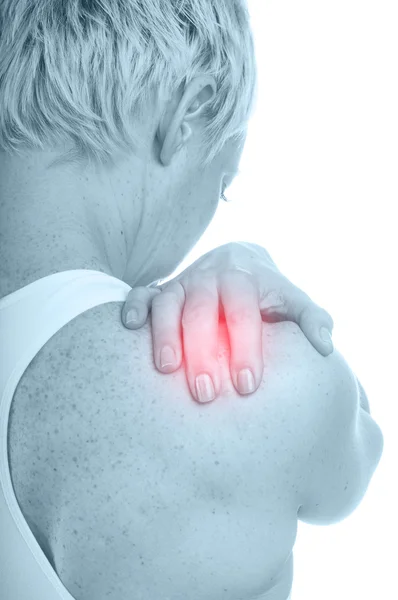 Kobieta z bólem ramienia — Zdjęcie stockowe