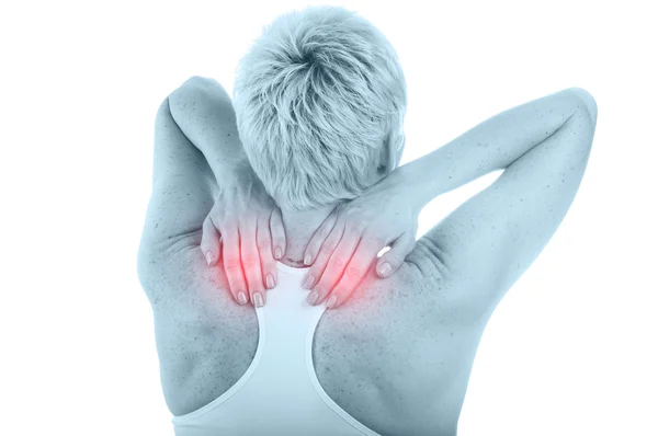Mulher com dor na coluna vertebral — Fotografia de Stock