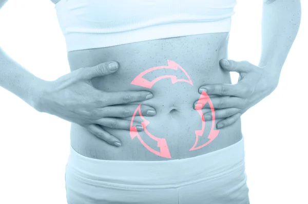 Woman with pain in stomach — Stock Photo, Image